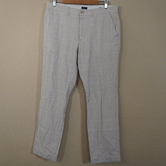 J. Crew Mens Straight Fit Linen-Cotton Blend Pants Cream Tartan Chino Pant 36X31 - Picture 2 of 12